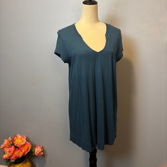Vince Luxe Deep V Neck Blue Tunic/Dress Chic Breathable Cotton Modal Medium - Picture 1 of 8